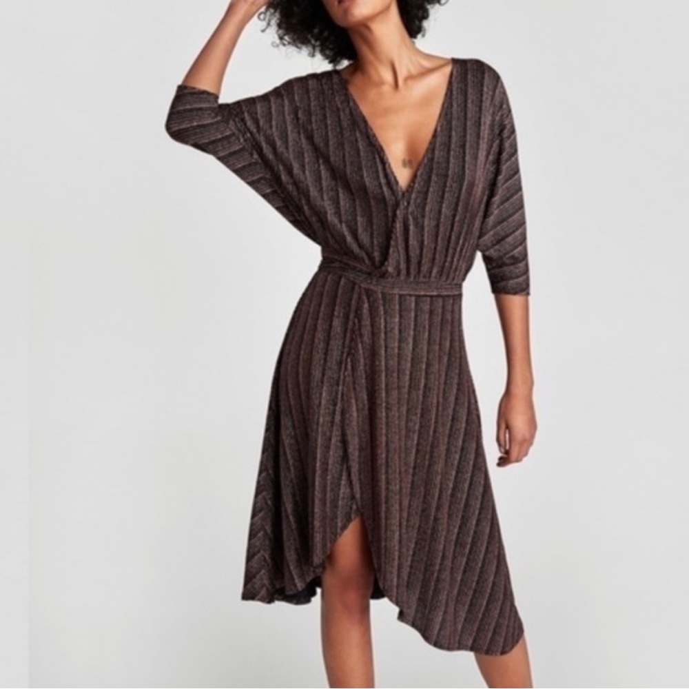 Zara Metallic Wrap Dress in black and gold